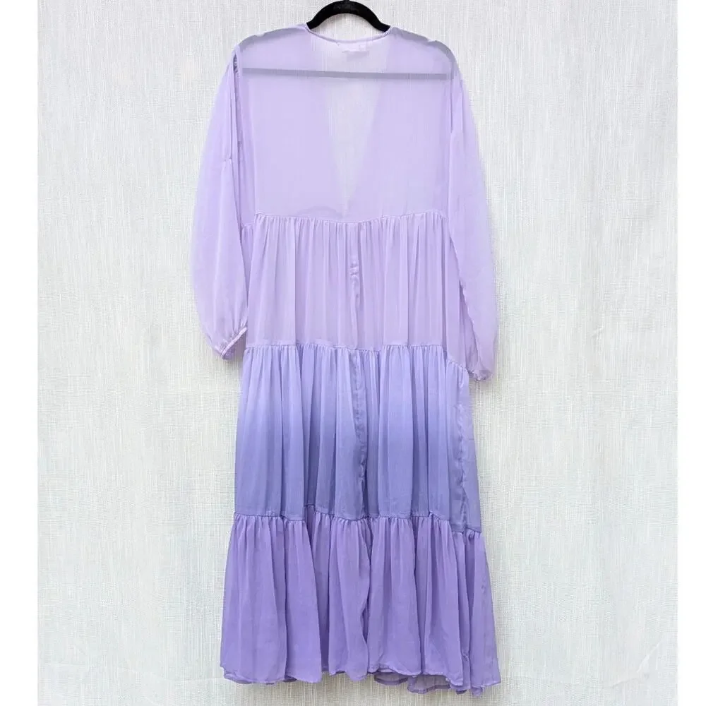By Anthropologie Tiered Sheer Ombré Duster Womens One Size Purple Relaxed Coat - Picture 3 of 10